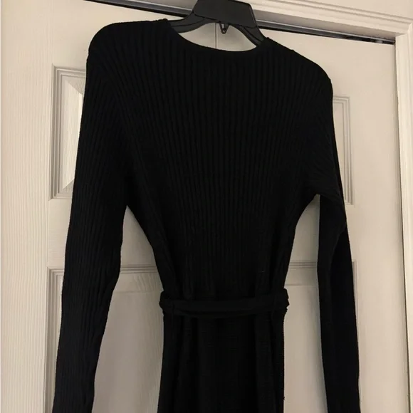 Idem Ditto Chic Black Ribbed Long Sleeve Dress with Tie Waist - Picture 11 of 12
